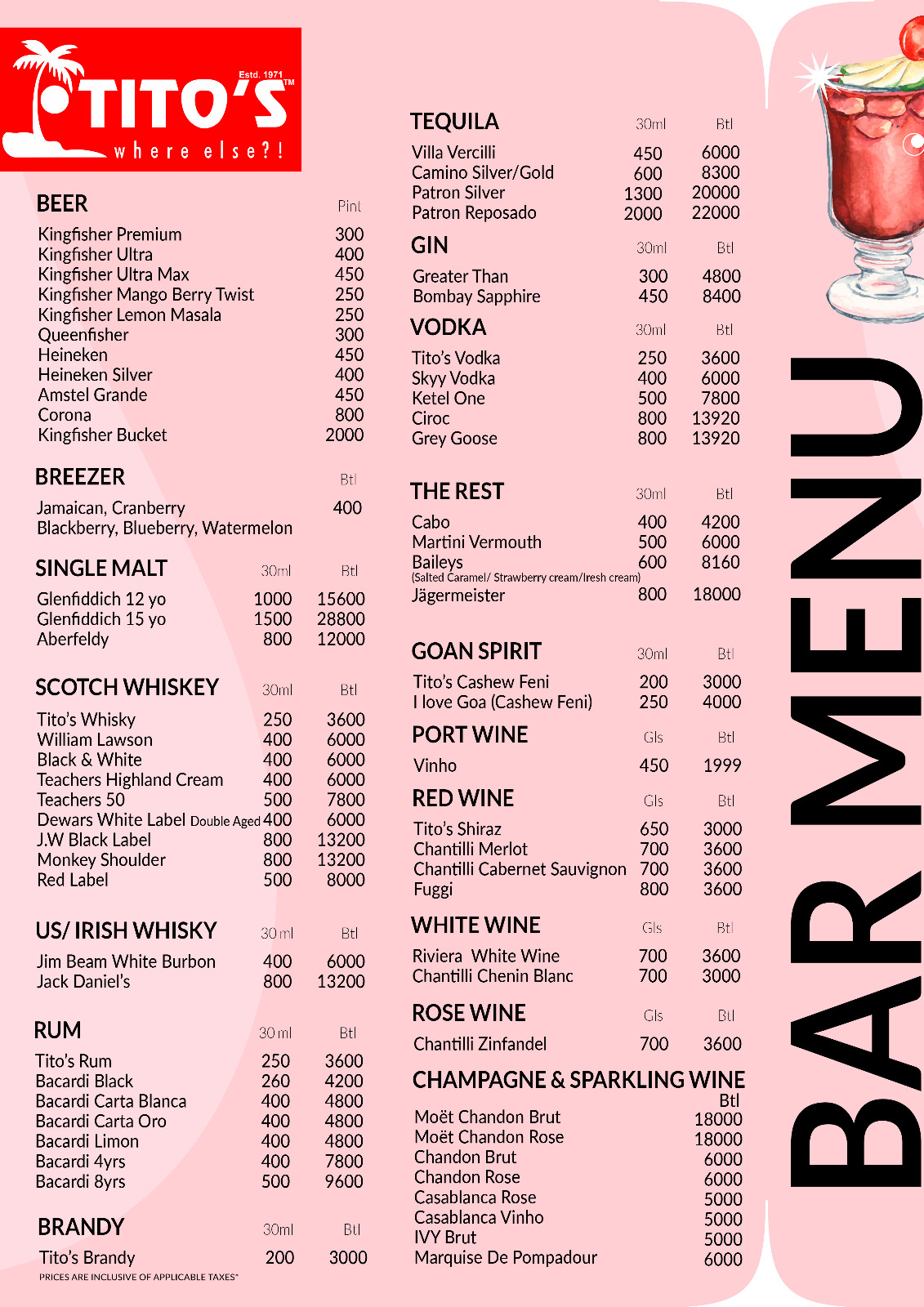 Club TItos & Cafe Mambo Drinks Menu
